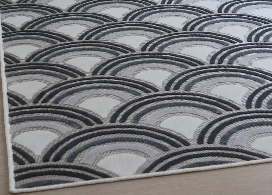 Tear Drops Geometric Wave Pattern Area Rug (Charcoal Grey/Beige/Cream, 120 x 170cm)