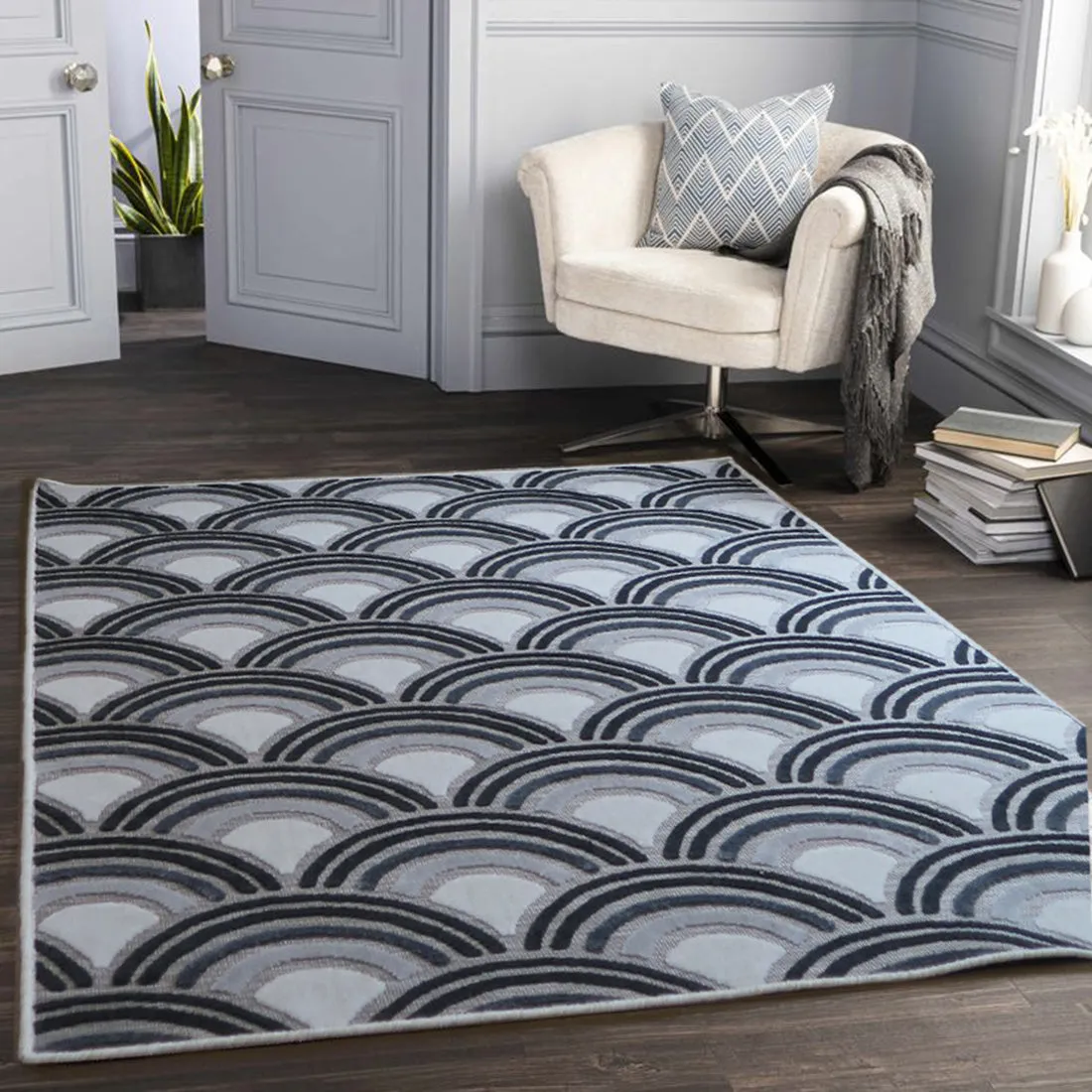 Tear Drops Geometric Wave Pattern Area Rug (Charcoal Grey/Beige/Cream, 120 x 170cm)