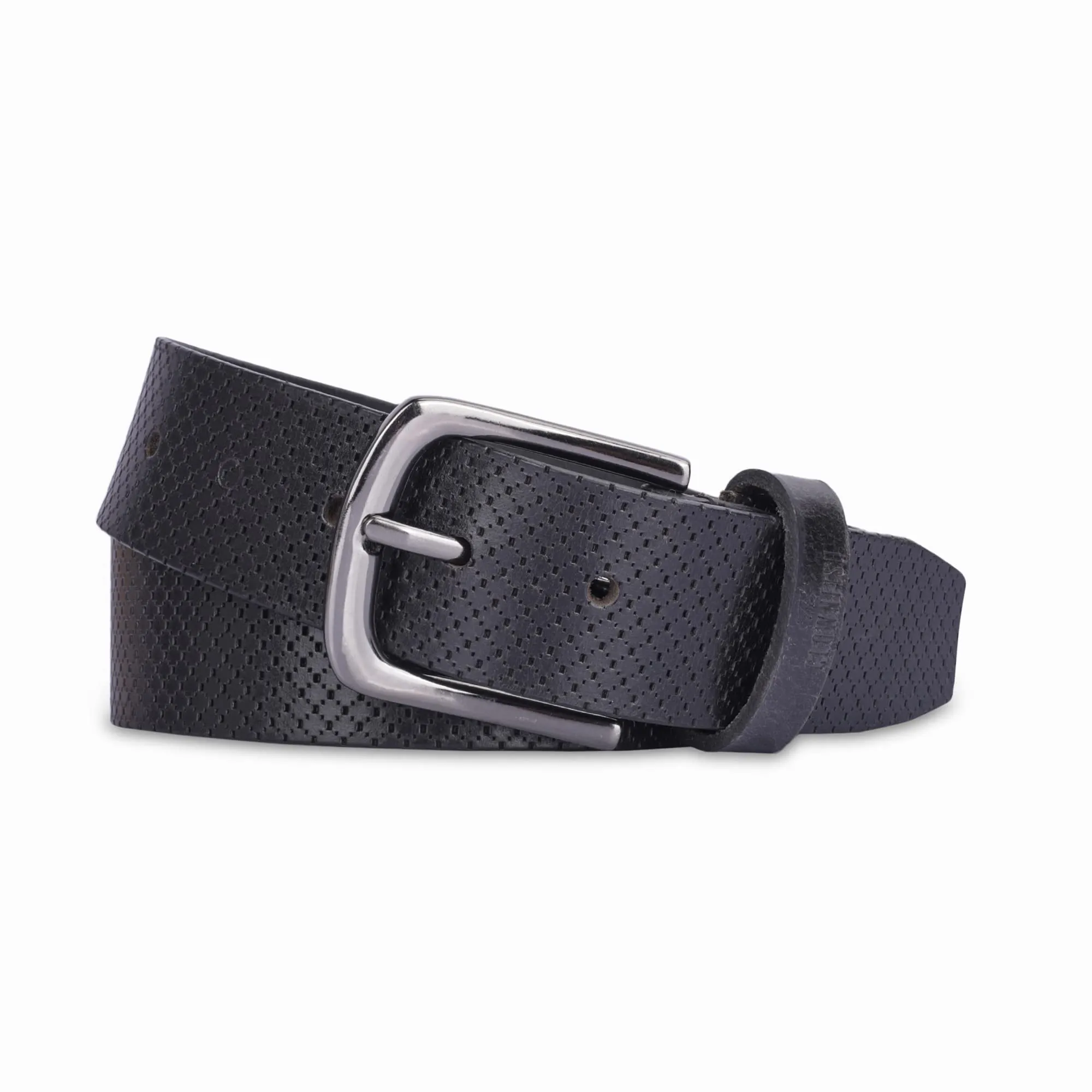 THE CLOWNFISH Men's Genuine Leather Belt with Textured/Embossed Design- Black (Size-32 inches)