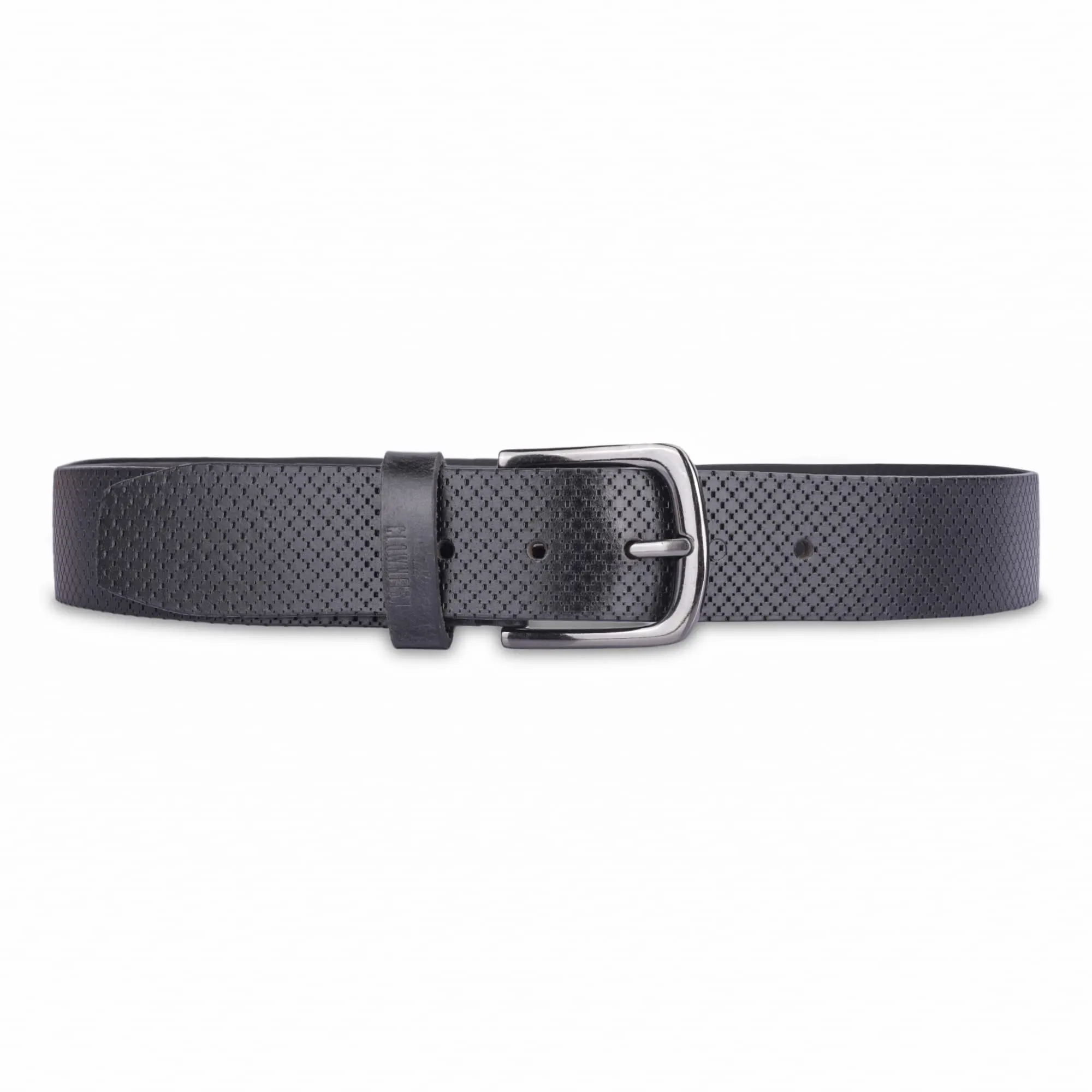 THE CLOWNFISH Men's Genuine Leather Belt with Textured/Embossed Design- Black (Size-32 inches)