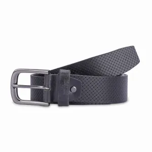 THE CLOWNFISH Men's Genuine Leather Belt with Textured/Embossed Design- Black (Size-32 inches)