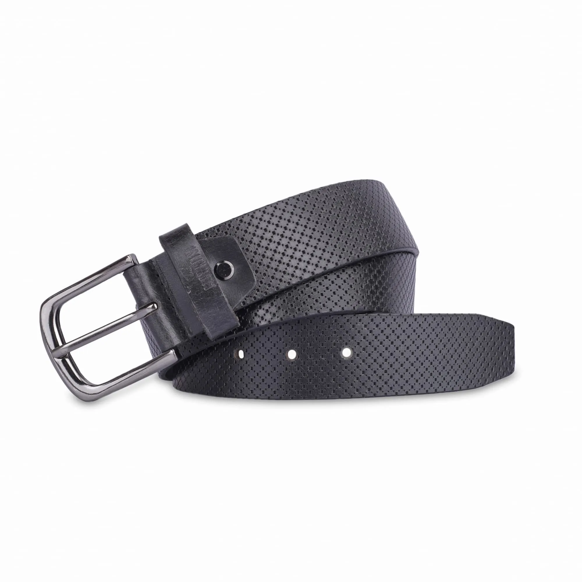 THE CLOWNFISH Men's Genuine Leather Belt with Textured/Embossed Design- Black (Size-32 inches)