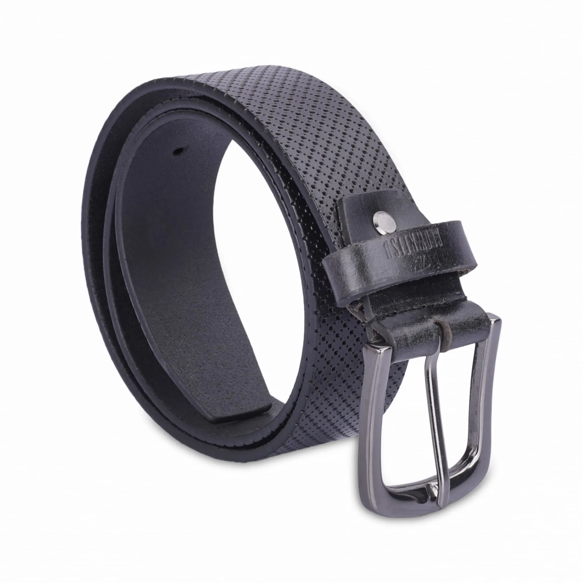 THE CLOWNFISH Men's Genuine Leather Belt with Textured/Embossed Design- Black (Size-32 inches)