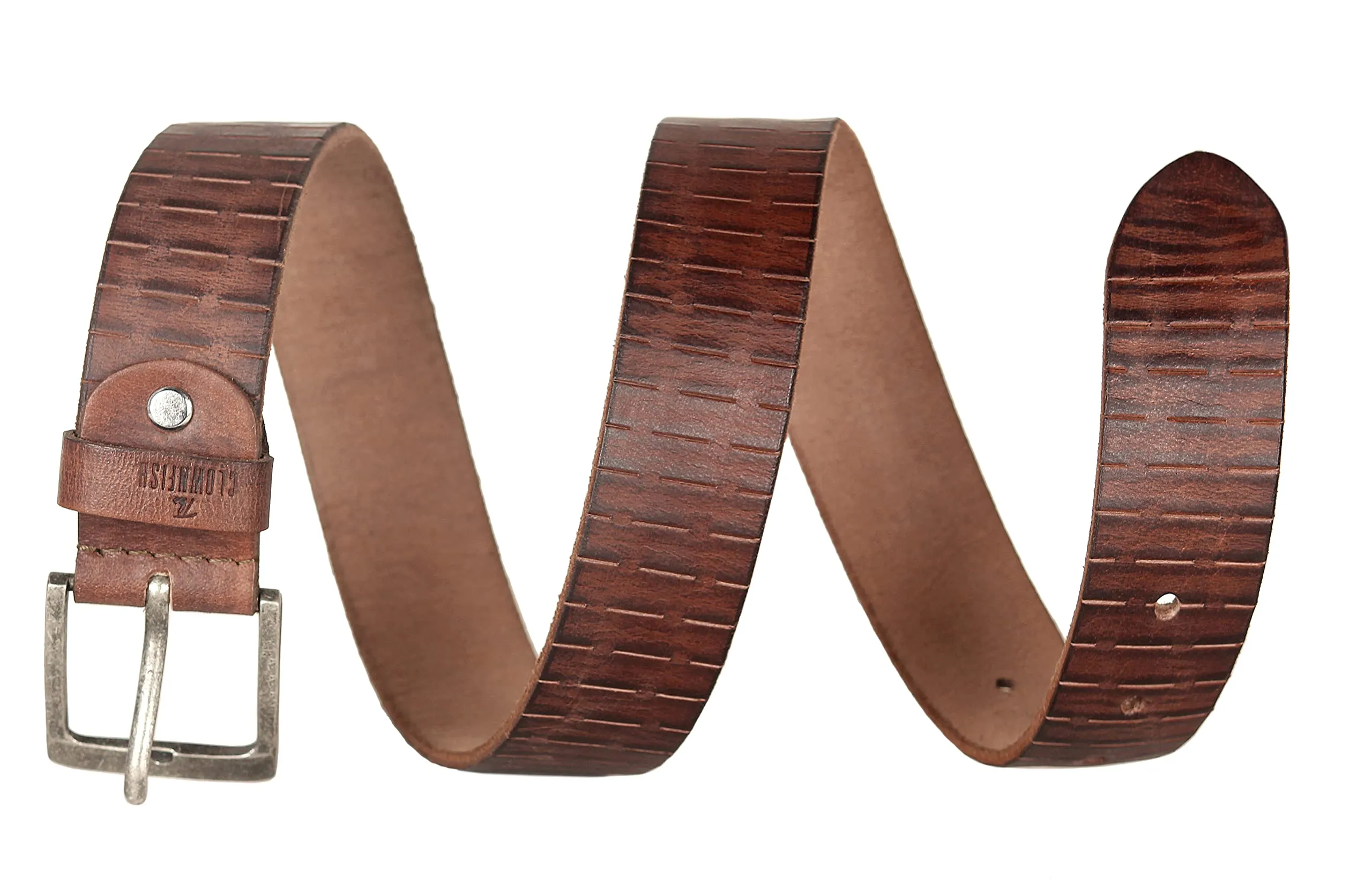 THE CLOWNFISH Men's Genuine Leather Belt with Textured/Embossed Design-Ginger Bread (Size-40 inches)