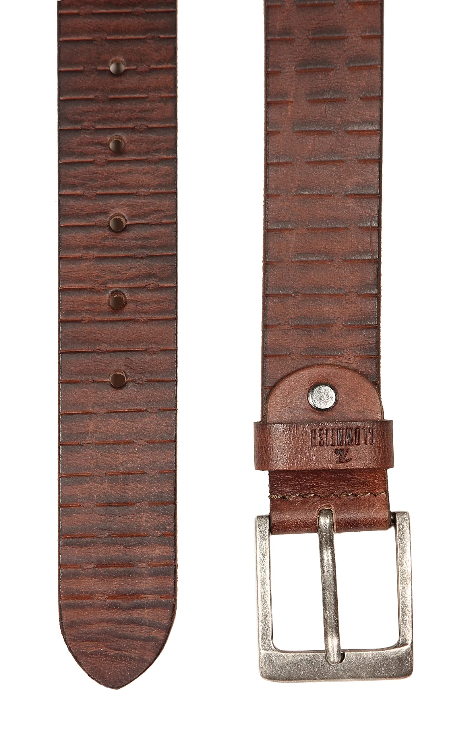 THE CLOWNFISH Men's Genuine Leather Belt with Textured/Embossed Design-Ginger Bread (Size-40 inches)