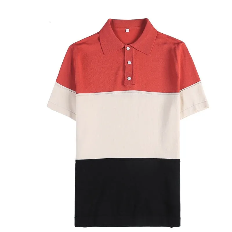 Tri-color Block Pattern Polo Shirt