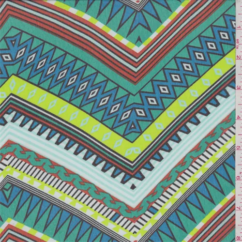 Turquoise/Jade/Orange Tribal Chevron Chiffon Fabric