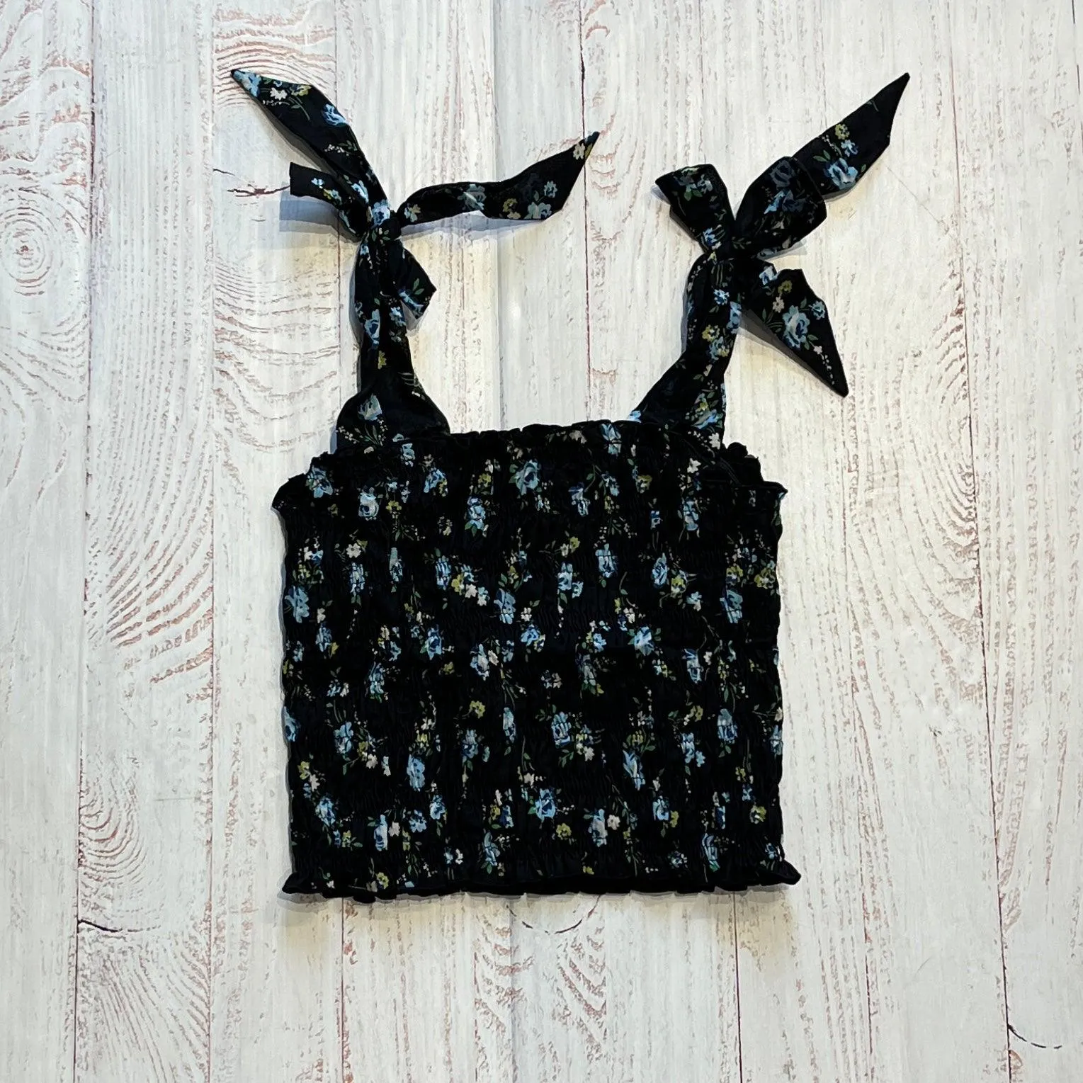 Tween Tops | Black Blue Flowers | Flowers by Zoe