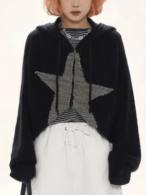 Wenkouban-Spring Casual Outfits Y2K Outfits Star Jacquard Zip Up Hooded Knit Cardigan