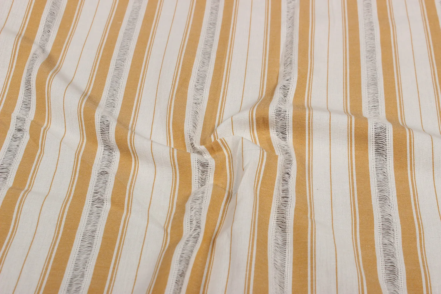 White & Mustard Yellow Stripes Cotton Fabric