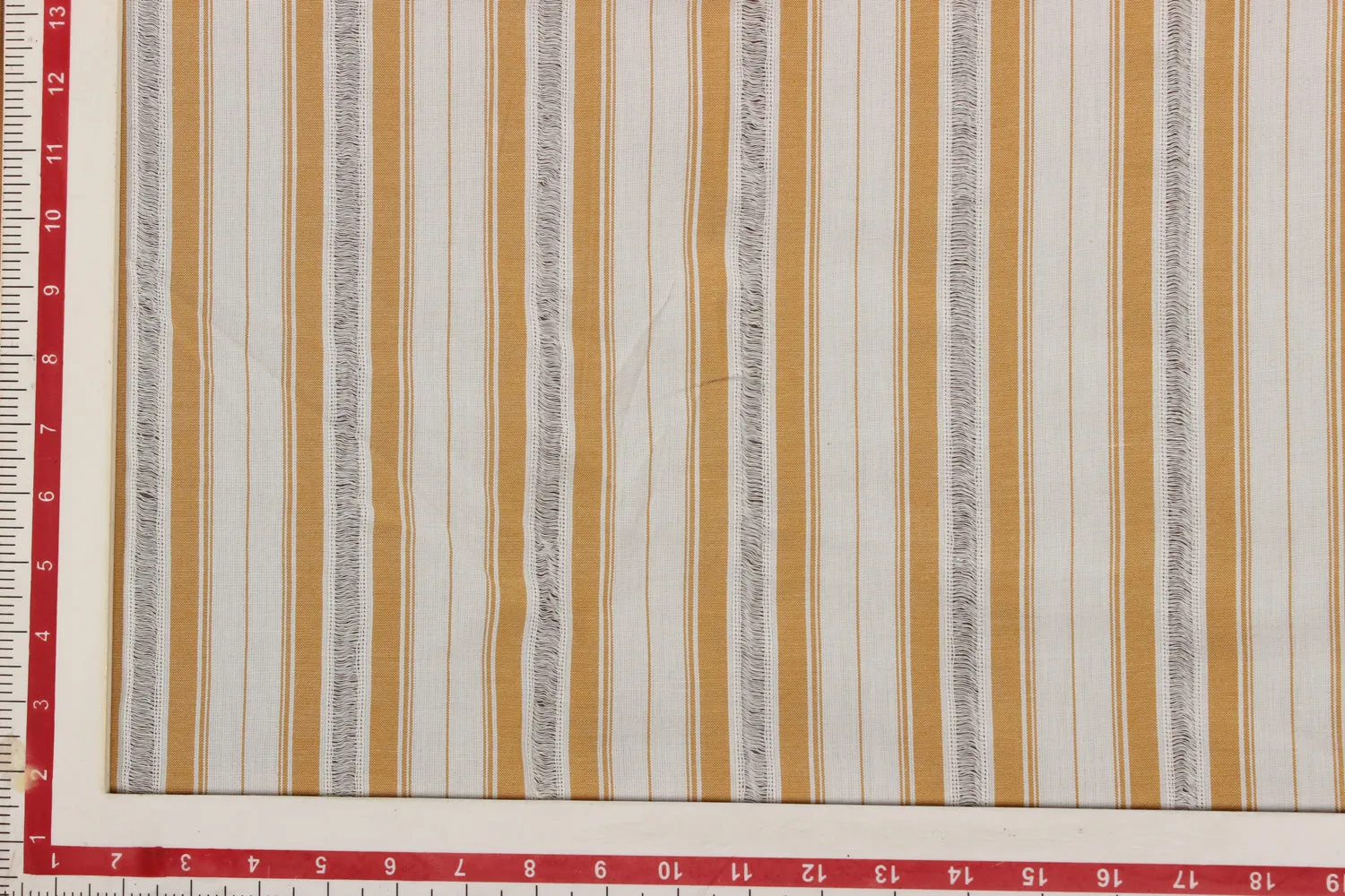 White & Mustard Yellow Stripes Cotton Fabric