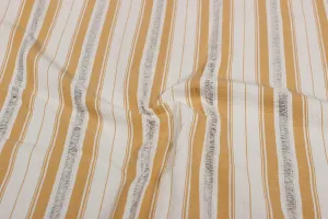 White & Mustard Yellow Stripes Cotton Fabric