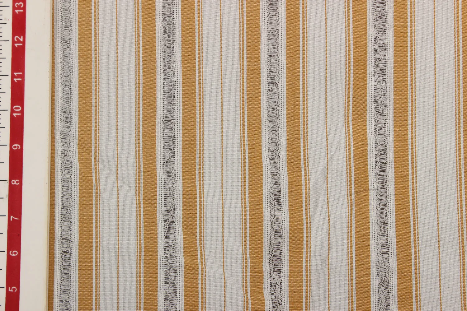 White & Mustard Yellow Stripes Cotton Fabric