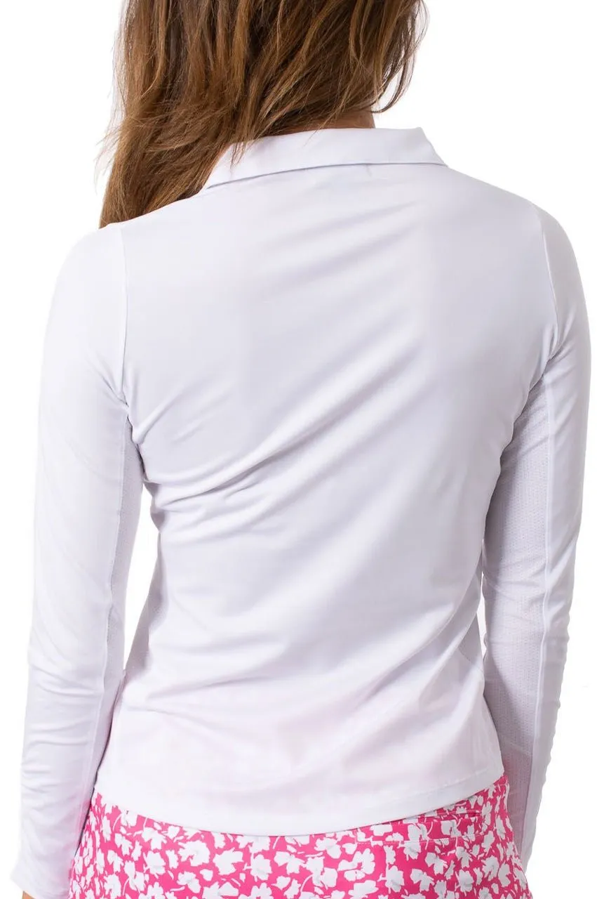 White Long Sleeve Zip Polo