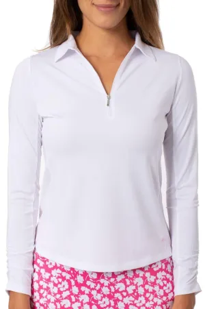 White Long Sleeve Zip Polo