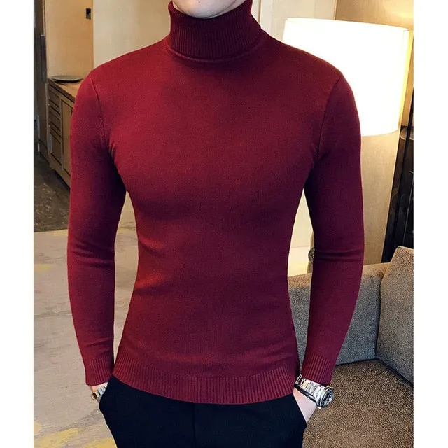 Winter High Neck Thick Warm Sweater Men Turtleneck Brand Mens Sweaters Slim Fit Pullover Men Knitwear Male Double collar