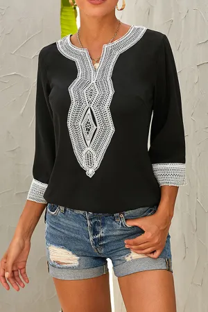 Women Long Sleeve Solid Colored Embroidered V-Neck Soft Top - WSB82195