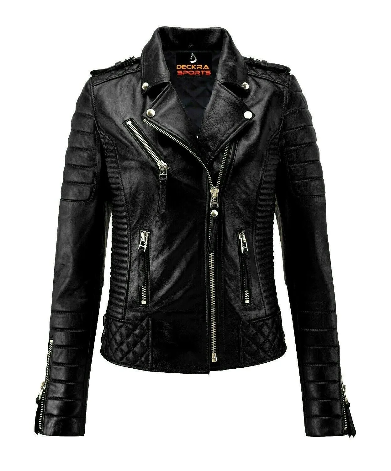 Women's Black Motorcycle Biker Jackets Cafe Racer Retro Slim Fit Jackets