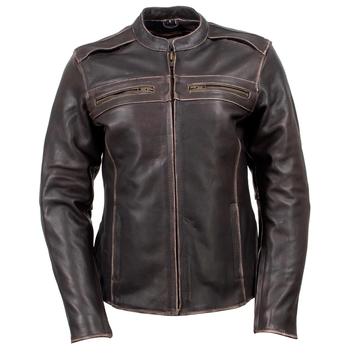 Xelement XS2002 Women's 'Temptress' Distress Brown Leather Armored Motorcycle Biker Jacket