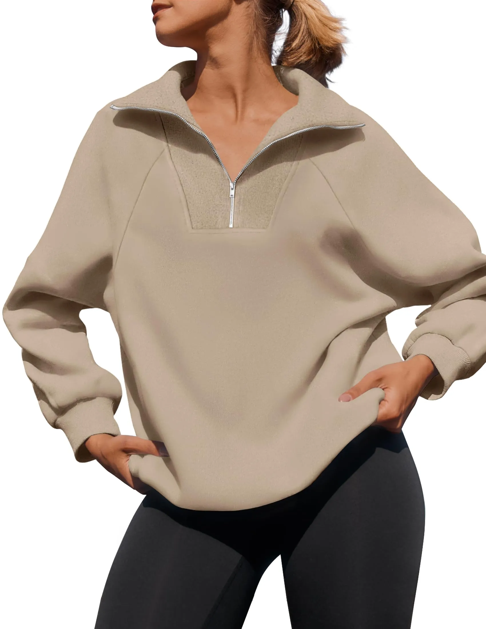 ZESICA Long Sleeve Quarter Zipper Oversized Fleece Sweatshirt