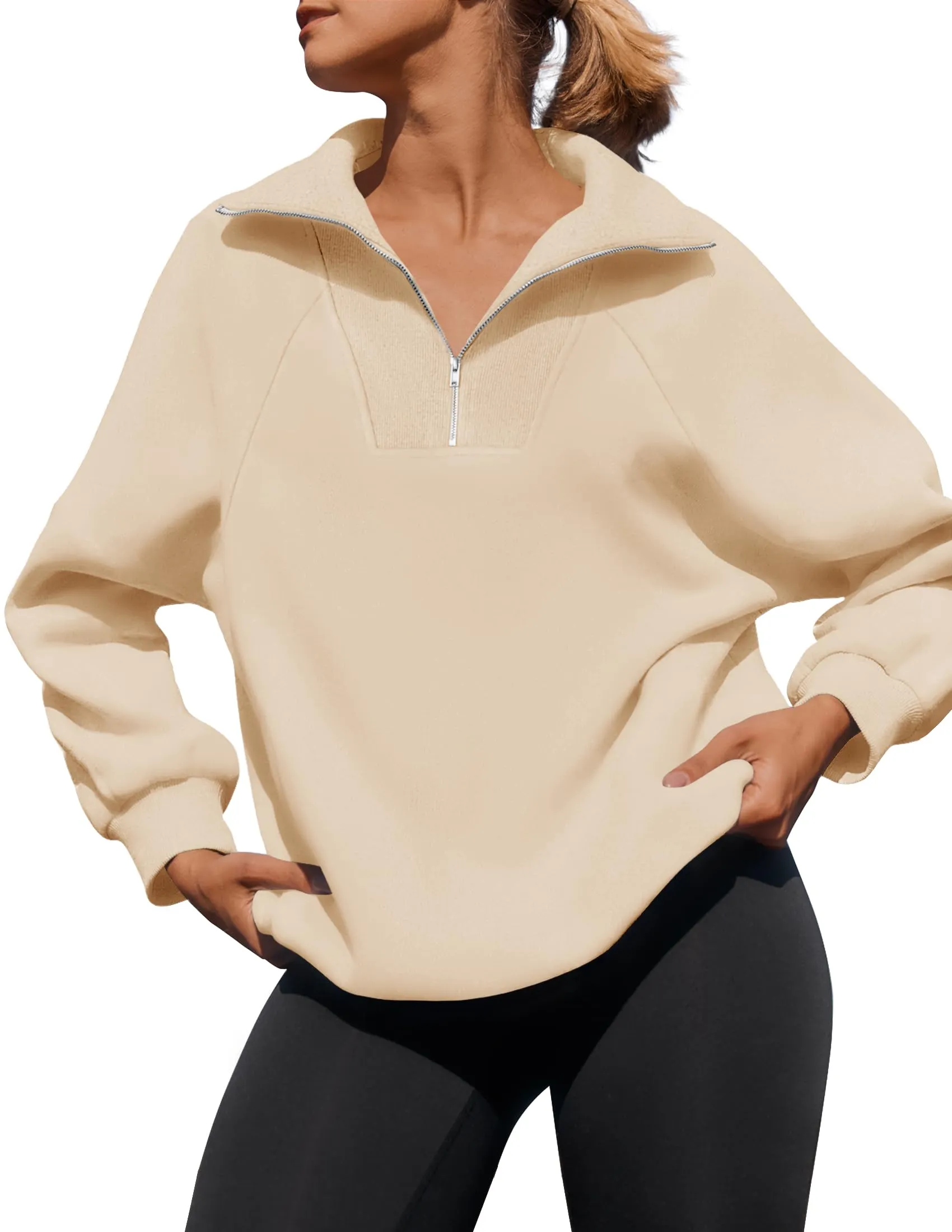 ZESICA Long Sleeve Quarter Zipper Oversized Fleece Sweatshirt